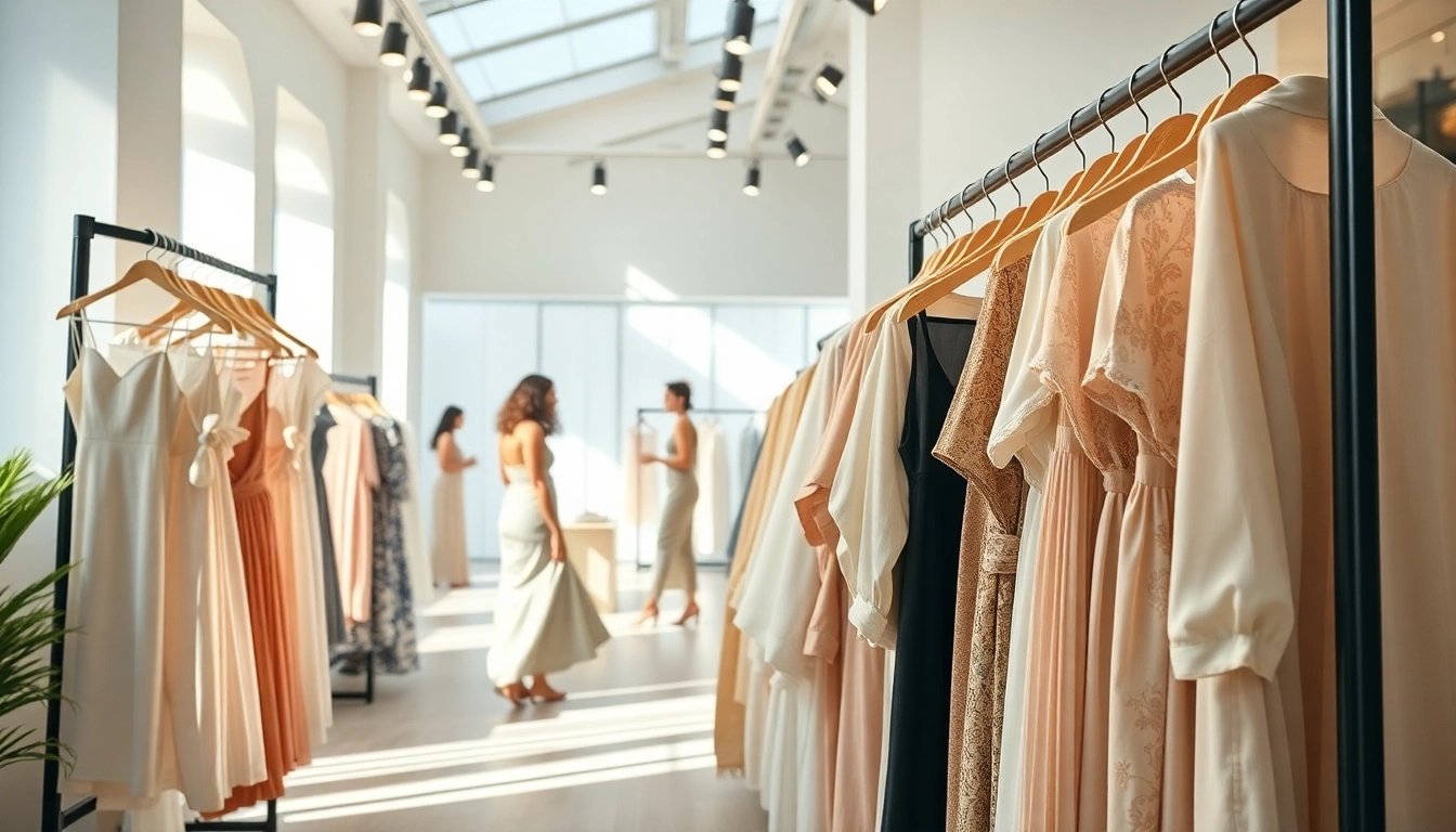 Rivelle clothing displayed beautifully in a chic boutique setting.