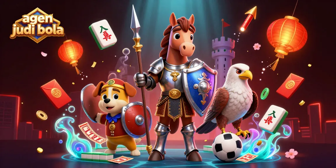 Experience thrilling agen judi bola excitement with a knight, squire, and falcon set against a vibrant gambling background.