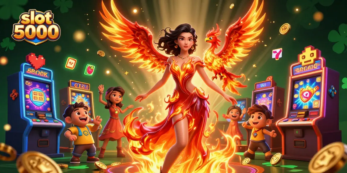 Experience the excitement of slot 5000 with colorful slot machines amidst dynamic gaming elements.