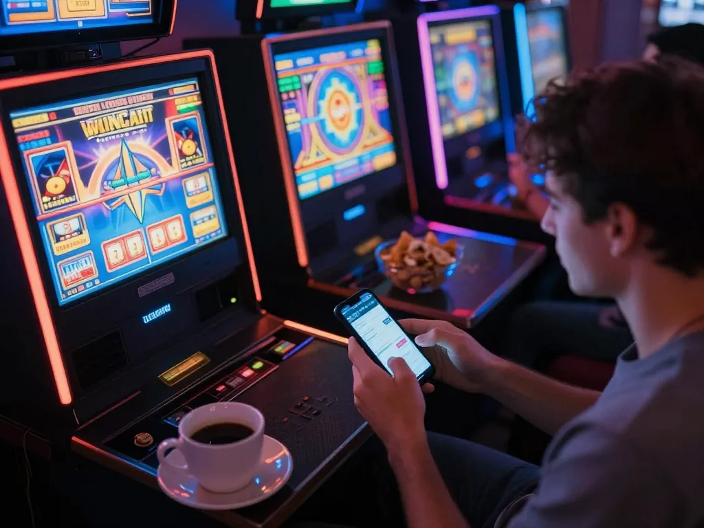 Player engages with exciting slot games on mobile device during cozy home gaming session