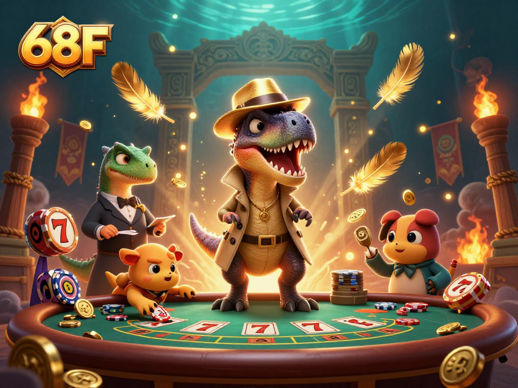 Emoção no 68F: velociraptor disfarçado jogando blackjack enquanto o chefão observa. Ação no cassino!