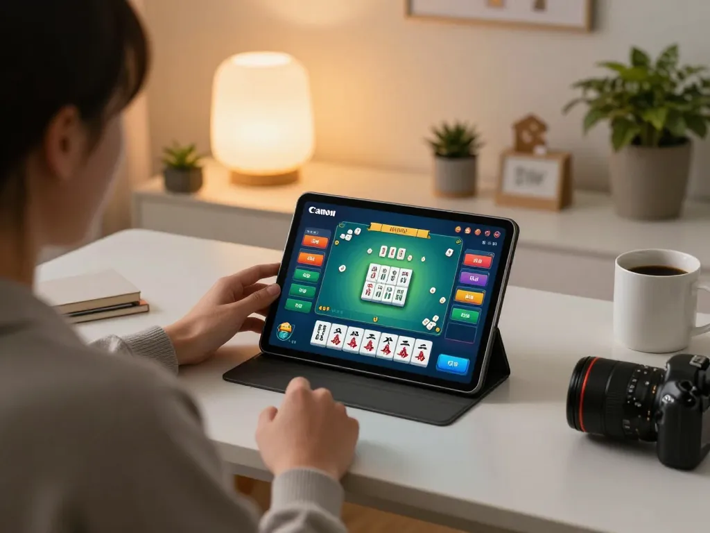 Engaging gameplay scene of Mahjong Ways on tablet in a stylish home office environment