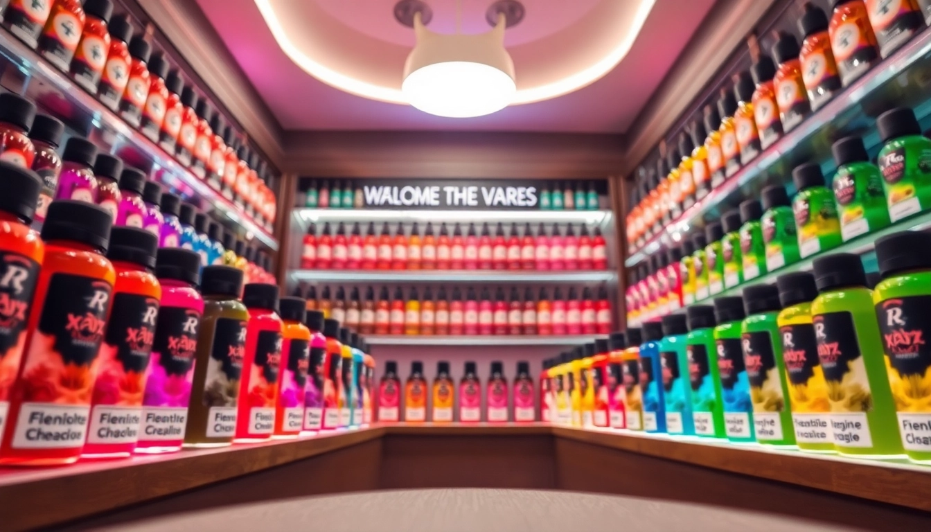 Explore various raz flavors presented in a modern vape shop, showcasing vibrant colors and design.