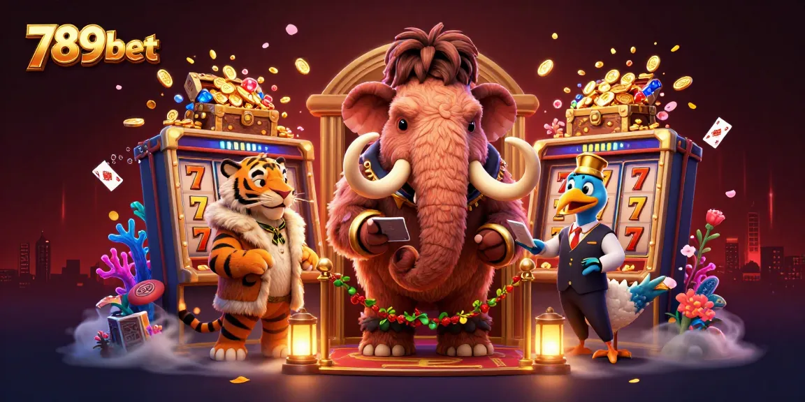 Experience 789bet's dynamic slots with a mammoth bouncer and vibrant casino scene.