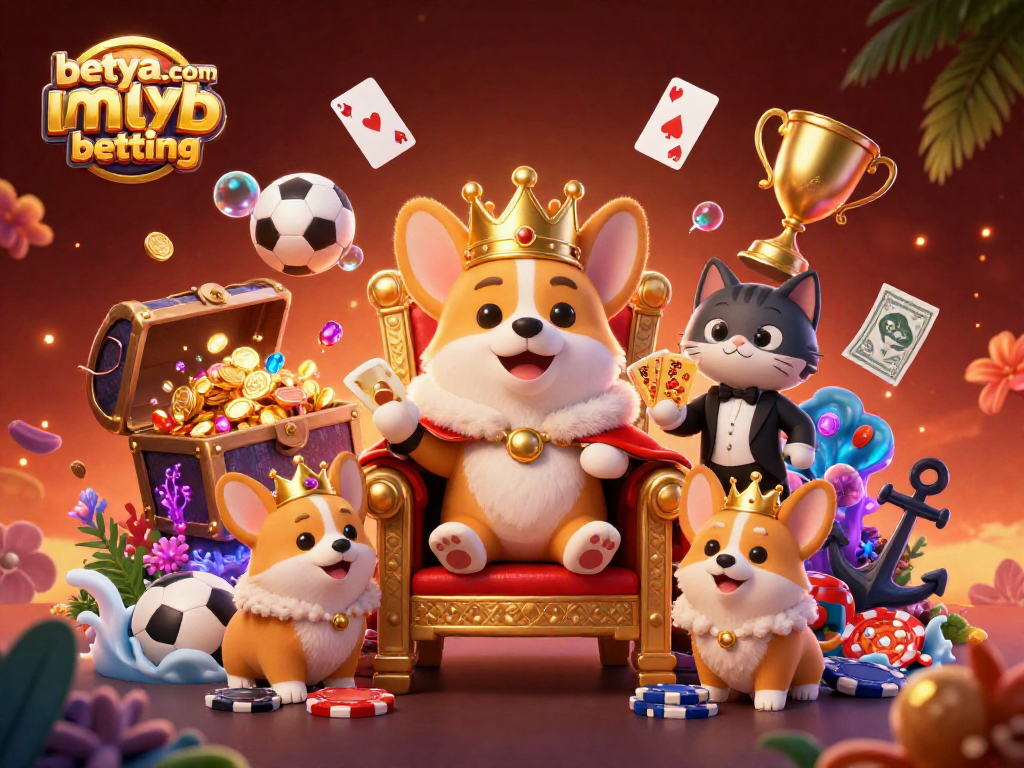 Experience thrilling betya.com mlb betting with a royal corgi and vibrant casino elements.