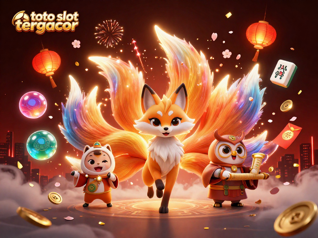 Experience thrilling gameplay with toto slot tergacor showcased by a vibrant fox spirit, lucky symbols, and dynamic elements.
