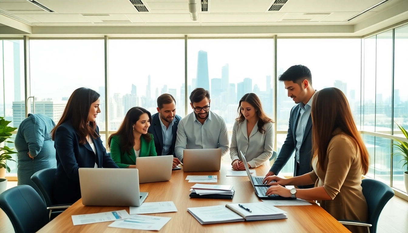 Job in Chicago seekers discussing listing options in a bright modern office setting.