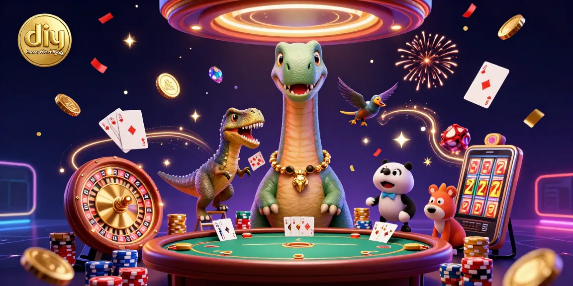 Engaging 3D illustration for a diy home décor blog with gambling characters and vivid, dynamic casino elements.