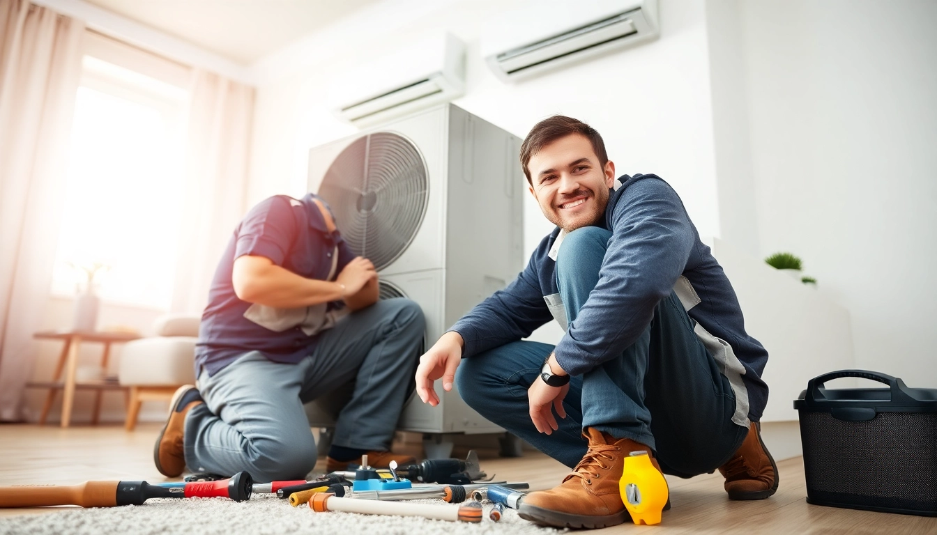 Enhance heating and cooling services with expert technician performing maintenance in a residential setting.