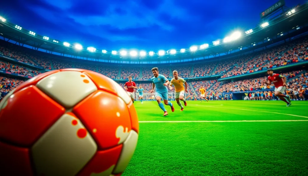 축구중계 경기 중 선수들이 활기찬 모습으로 축구를 하고 있는 장면