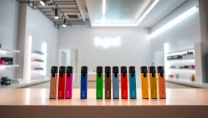 Verschiedene hqd pods in einem modernen, einladenden Dampfergeschäft ausgestellt.