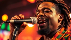 Leroy Silver passionately performs on stage in a vibrant atmosphere filled with colorful lights.