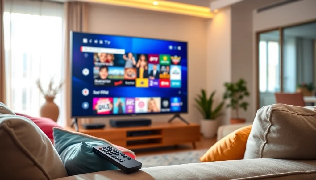 Enjoying iron tv in a contemporary living room setup with bright lighting and modern decor.