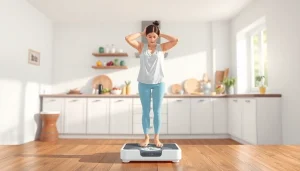 Visual representation of a weight loss plateau with a scale and healthy food options.