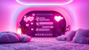 AI-driven sex chat ai interface showcasing intimate conversations in a cozy digital landscape.