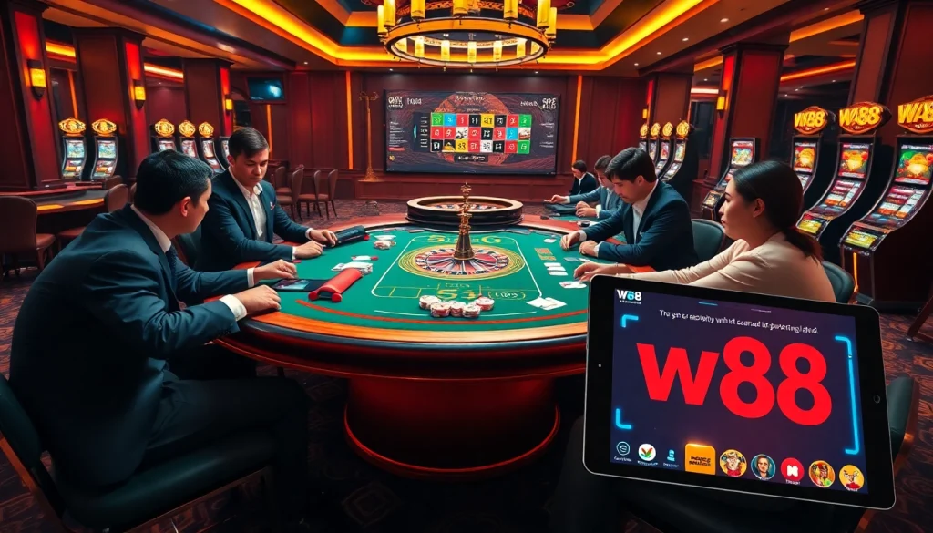 Engage with the thrilling w88 link for a high-stakes poker game in a luxurious casino setting.