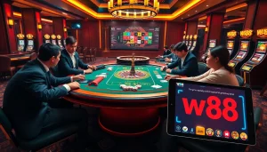 Engage with the thrilling w88 link for a high-stakes poker game in a luxurious casino setting.