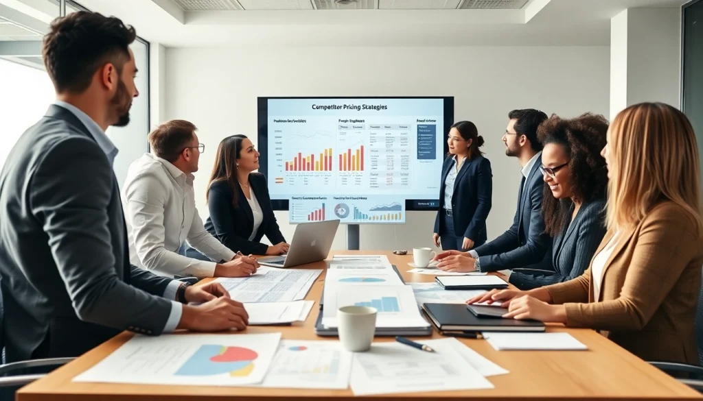 Analyze competitor pricing strategies in a professional business meeting environment.