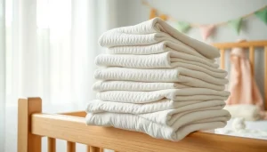 Stof voor pasgeboren baby's in een sfeervolle babykamer met zachte texturen en pastelkleuren.