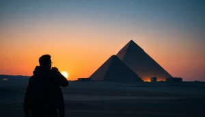 Discover the ancient pyramids of Giza, highlighting their majestic structure and rich history.
