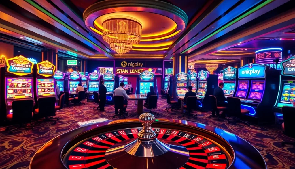 Engaging with slot machines at onicplay casino, showcasing vibrant gaming excitement.