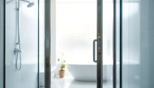 Admiring glass shower doors showcasing their modern design and sleek elegance.