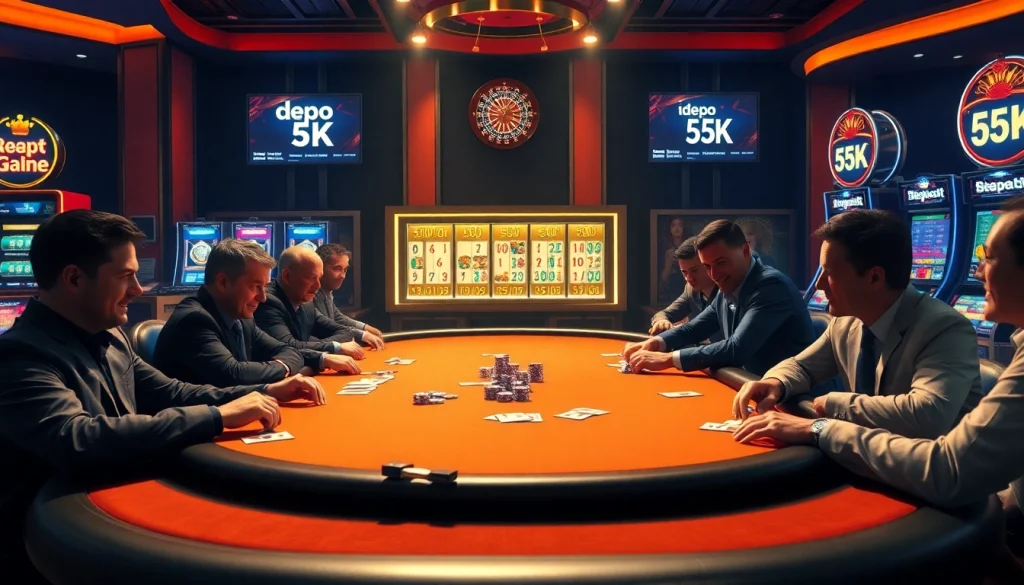 Rasakan aksi kasino yang mendebarkan dengan chip poker Depo 5k dan pemain di meja taruhan tinggi.