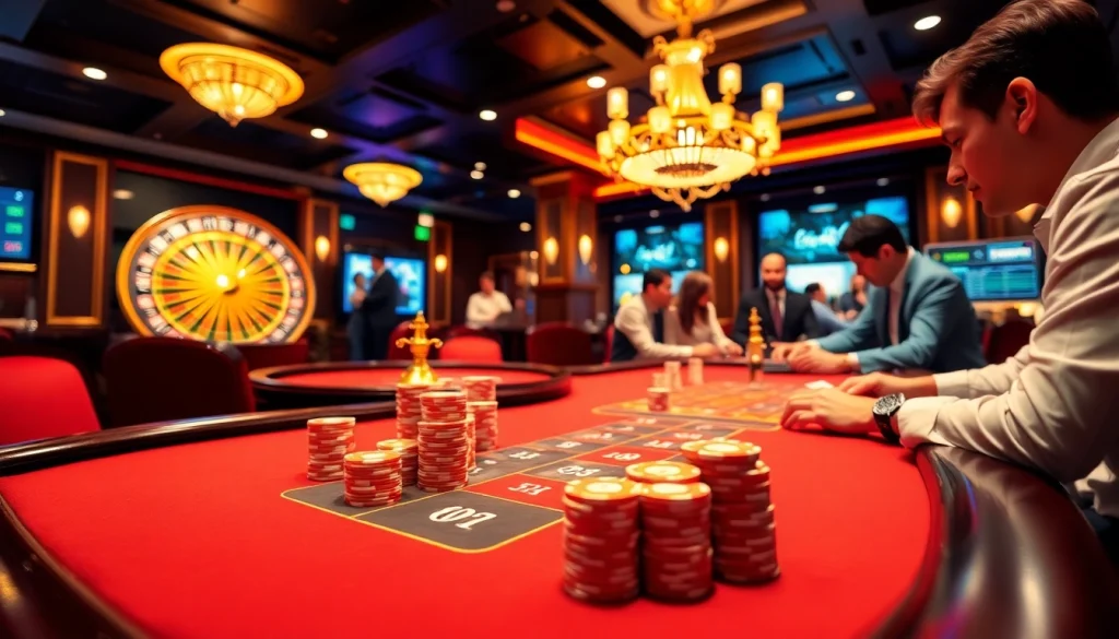 Excited players enjoying a poker table with a migration agent in Australia offering guidance amidst casino vibes.