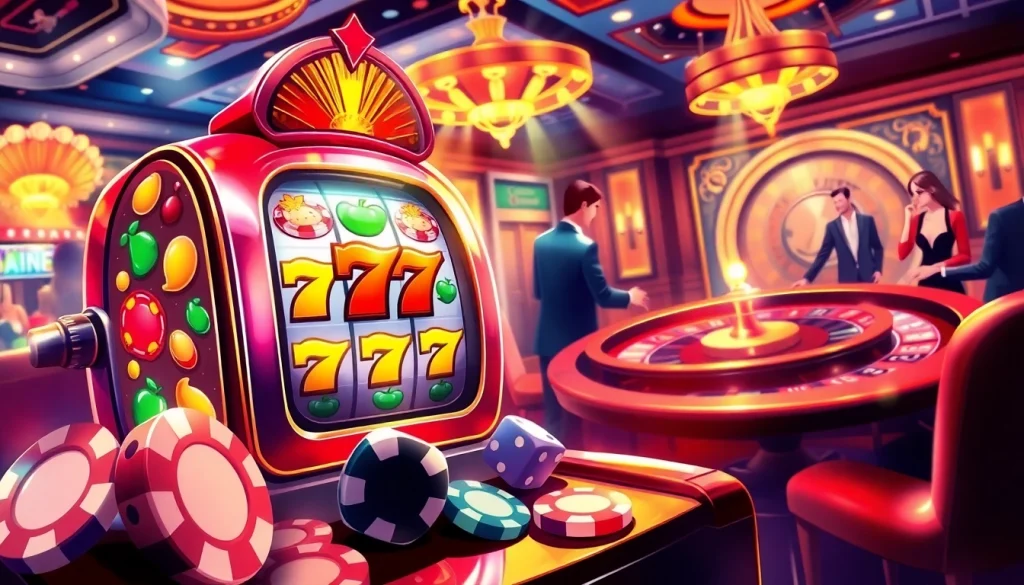 Experience the excitement of 2D slot games in a vibrant casino atmosphere filled with action.