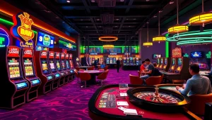 Engage with situs bangsawan88's thrilling online gaming experience featuring vibrant slot machines and poker tables.