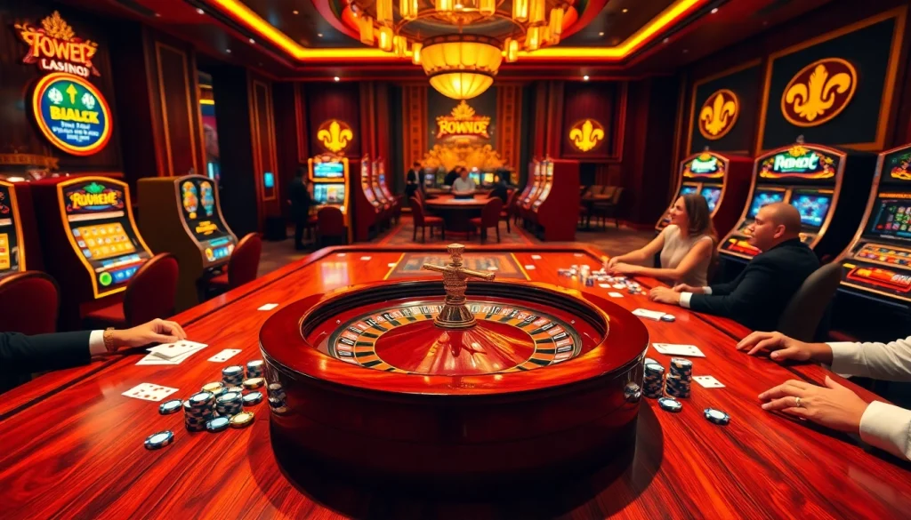 Ambiance de jeu excitante mettant en avant un casino fiable en ligne avec roulette et machines à sous colorées.