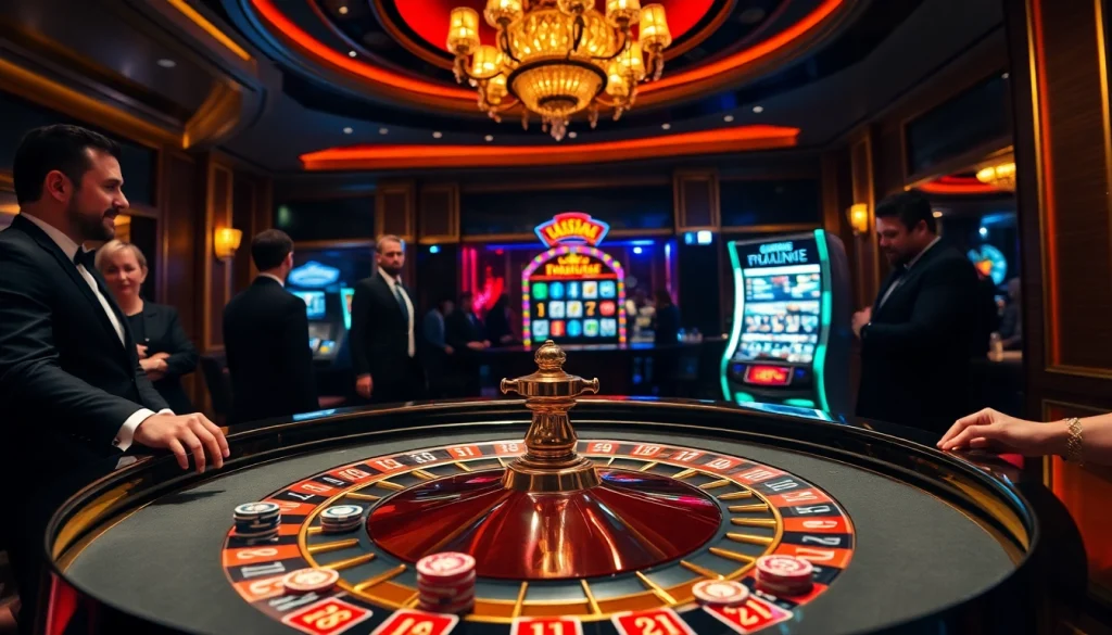 Un jeu de roulette vibrant dans un cadre prestigieux de casino en ligne français, mettant en avant un gameplay palpitant et une atmosphère sophistiquée.